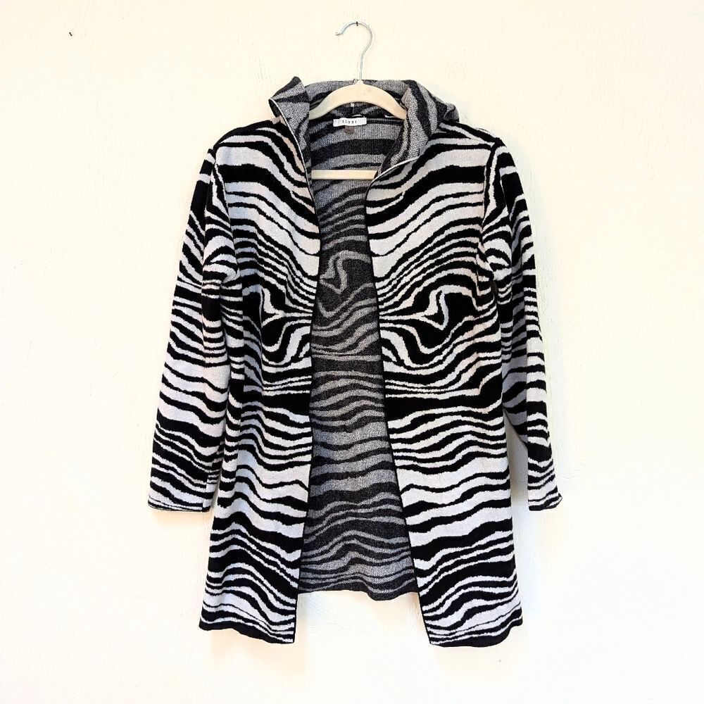 Sioni Zebra Print Cozy Open Front Hooded Cardigan Size L